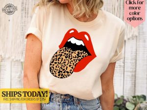 Red Lips Leopard Print Tongue T Shirt Fashion Lover Shirt Vintage Red Lips Shirt Stones Inspired Retro Shirt Cheetah Animal Print Shirt revetee 2