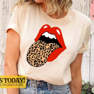 Red Lips Leopard Print Tongue T Shirt Fashion Lover Shirt Vintage Red Lips Shirt Stones Inspired Retro Shirt Cheetah Animal Print Shirt revetee 2