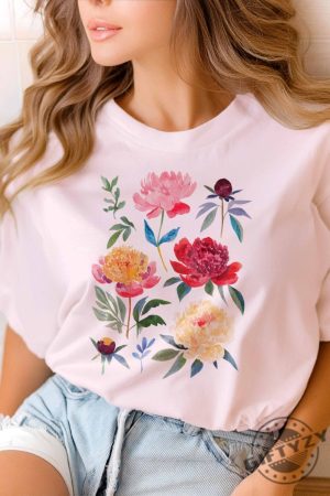 Peony Flowers Woman Botanical Watercolor Shirt giftyzy 2