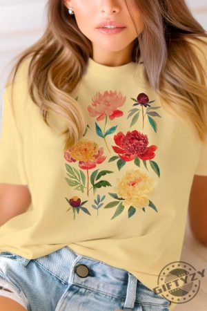 Peony Flowers Woman Botanical Watercolor Shirt giftyzy 3