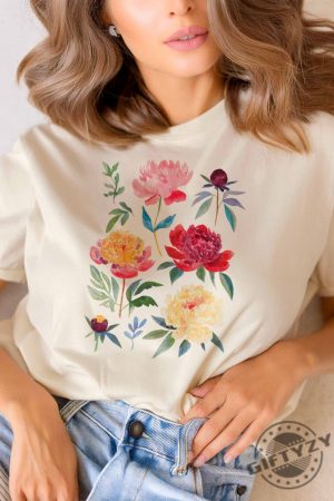 Peony Flowers Woman Botanical Watercolor Shirt giftyzy 4