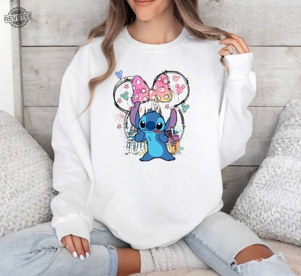 Stitch Sweatshirt Minnie Bow Stitch Hoodie Stitch Watercolor Castle Hoodie Magic Kingdom Sweatshirt Disney Castle Hoodie Unique revetee 3