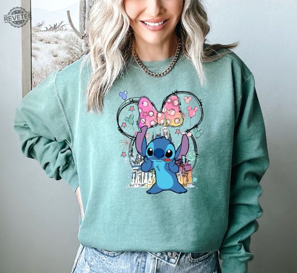Stitch Sweatshirt Minnie Bow Stitch Hoodie Stitch Watercolor Castle Hoodie Magic Kingdom Sweatshirt Disney Castle Hoodie Unique revetee 4