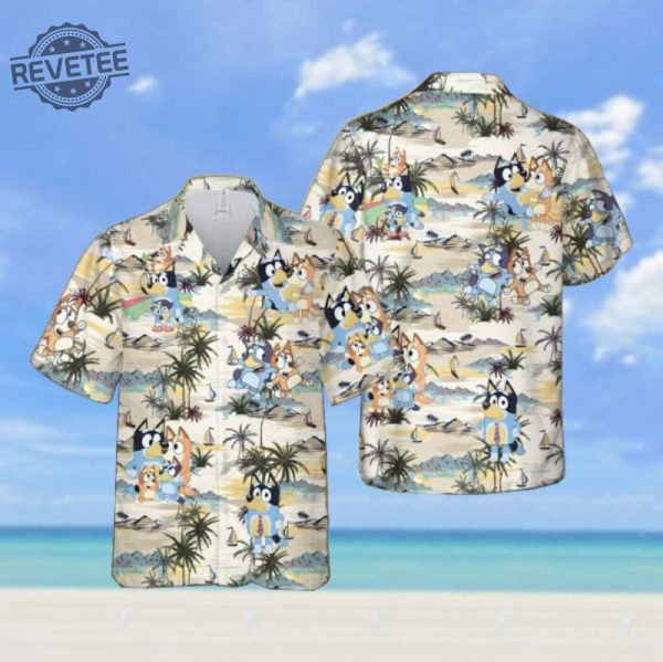 Bluey Funny Haiwaiian Shirt Bingo Hawaiian Shirt Bluey Button Up Shirt Bluey Button Up Shirt Mens Unique revetee 1