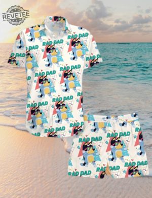 Rad Dad Hawaiian Set Summer Shirt Bluey Button Up Shirt Bluey Button Up Shirt Mens Unique revetee 6