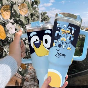 Personalized Blue Fathers Day Tumbler 40Oz Bluey Heeler Best Dad Ever Custom Cup Bluey Dad Stanley Cup Bluey Family Cups revetee 2