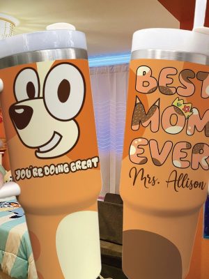 Personalized Blue Mothers Day Tumbler 40Oz Blue Heeler Best Mom Ever Custom Cup Bluey Mom Stanley Cup Bluey Family Cups revetee 4