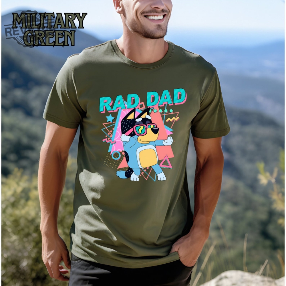 Rad Dad Tee Shirt Retro Bluey Dog Tee Shirt For Dad Fathers Day Family Dad Bluey Dog Shirt Bluey Wiki Unique