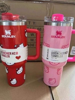 Customized Stanley Tumbler White Hot Pink Hello Kitt Ty Tumbler 40Oz Personalized Kitty Tumbler Hello Kitty Stanley Unique revetee 2