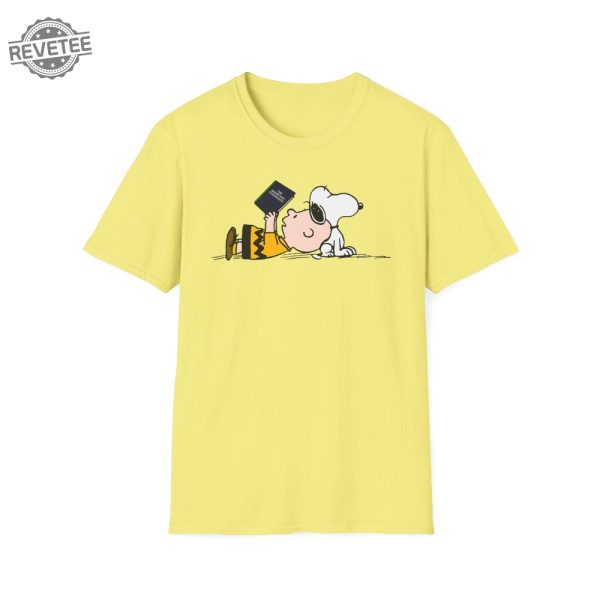 Peanuts Snoopy Charlie Brown Reading Anarchists Cookbook Tribute Unisex Softstyle Tshirt Happy Monday Snoopy Thank You Unique revetee 4