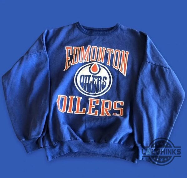 vintage edmonton oilers reprinted 90s ice hockey tee shirt sweatshirt hoodie retro nhl fan apparel laughinks 1