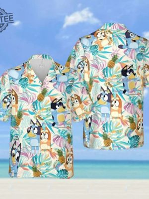 Bluey Pineapple Hawaiian Shirt Bingo Hawaiian Shirt Bandit Heeler Hawaiian Shirt Bluey Dad Button Up Shirt Unique revetee 2