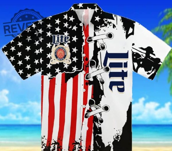 Miller Lite Usa Flag Hawaiian Shirt Unique revetee 1