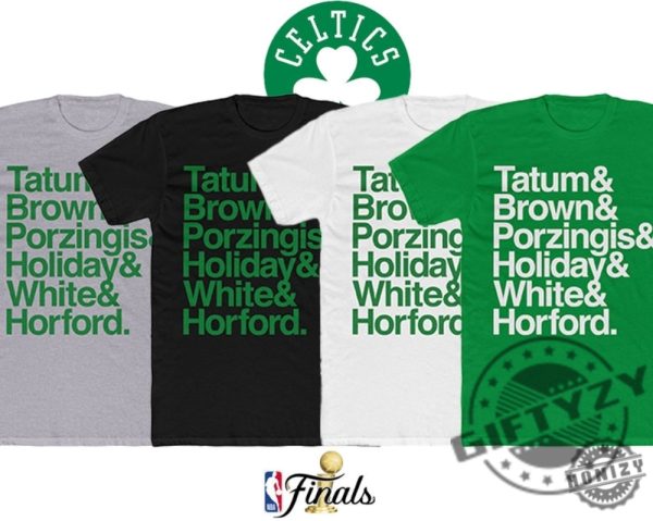 Boston Celtics Player Names Jayson Tatum Jaylen Brown Porzingis Parade Shirt giftyzy 1