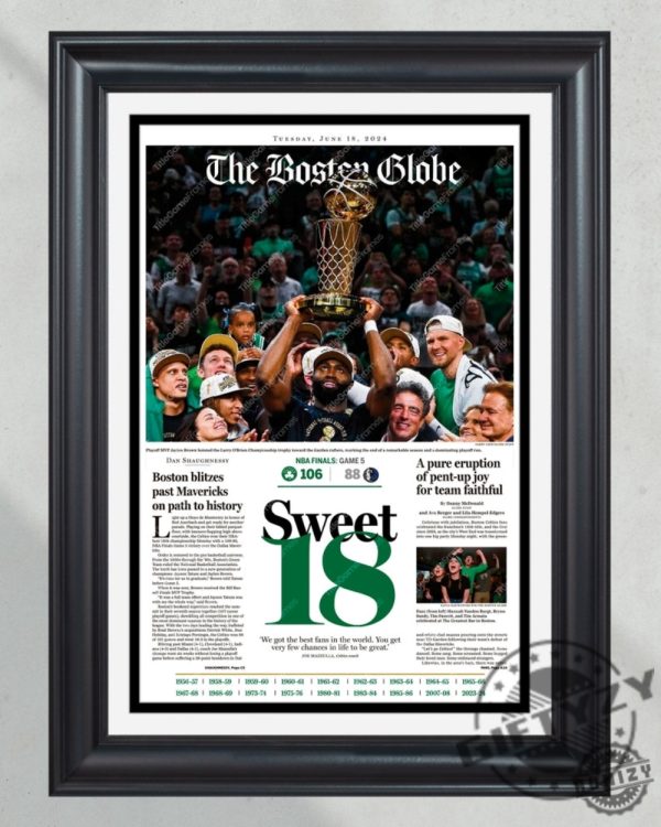 2024 Boston Celtics Sweet 18 Nba Champions Framed Poster Canvas giftyzy 1