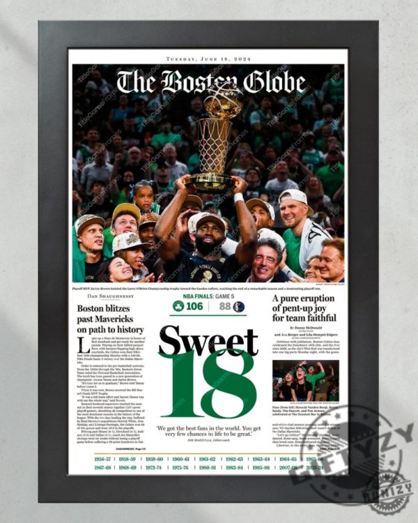 2024 Boston Celtics Sweet 18 Nba Champions Framed Poster Canvas giftyzy 2