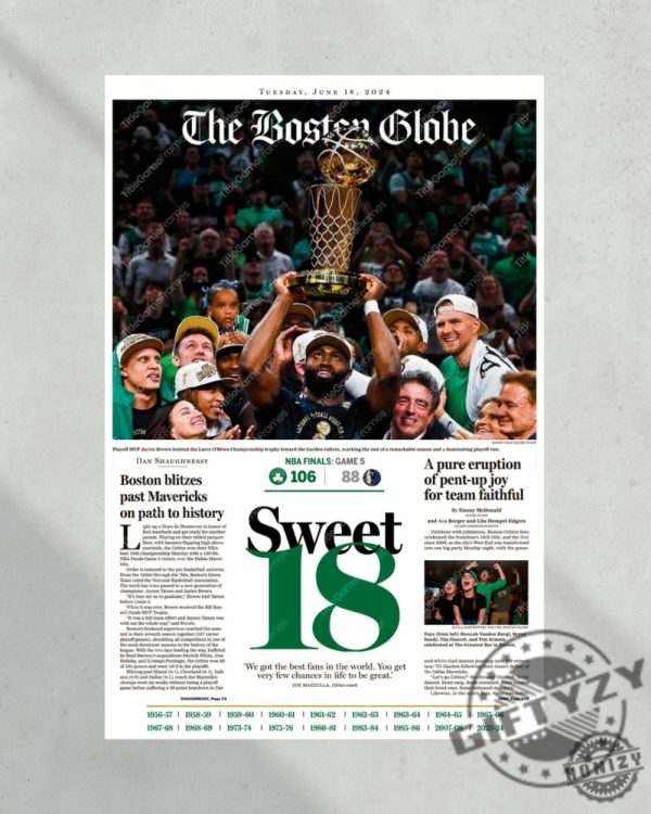 2024 Boston Celtics Sweet 18 Nba Champions Framed Poster Canvas giftyzy 3