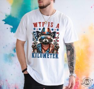 Retro Wtf Is A Kilometer Raccoon Funny Usa Flag Funny Gamer Shirt giftyzy 2