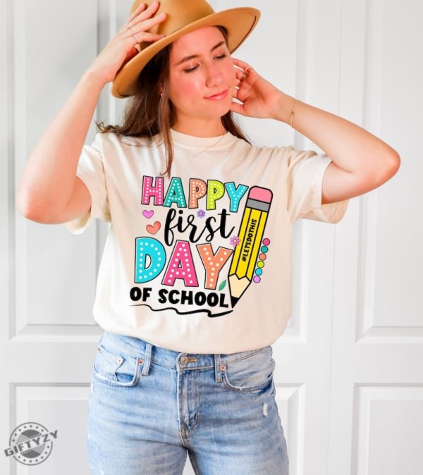 Happy First Day Of School Shirt Teacher Pencil Shirt Teacher Gift giftyzy 1