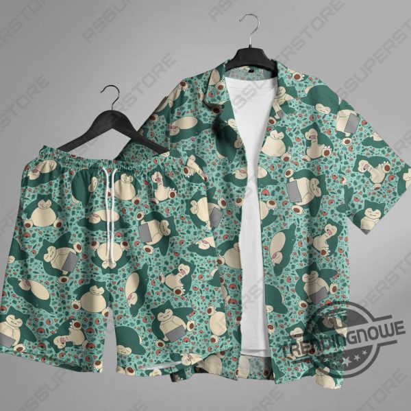 Snorlax Hawaiian Button Up Shirt Japanese Anime Hawaii Shirt Gift Pokemon Hawaiian Shirt trendingnowe 1