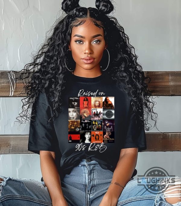 raised on 90s rnb t shirt sweatshirt hoodie vintage album cover collection shirts gift for r and b music lovers laughinks 3