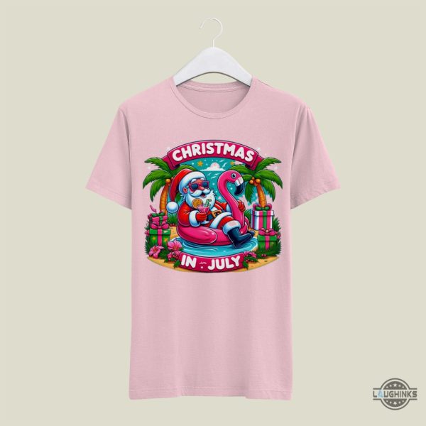 christmas in july santa claus on the beach funny shirt sale near me