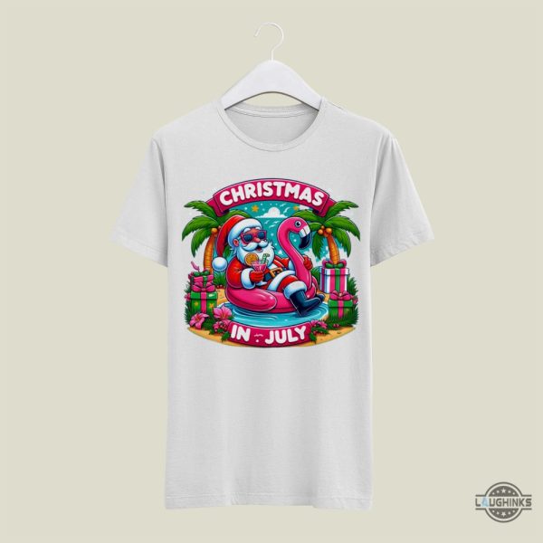 christmas in july santa claus on the beach funny shirt sale near me