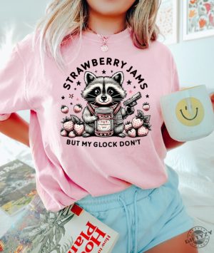 Strawberry Jams But My Glock Dont Raccoon Shirt giftyzy 3