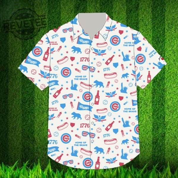 Chicago Cubs Red White And Cubbie Blue Hawaiian Shirt Giveaway Jim Beam Chicago Cubs Shirt Giveaway revetee 1