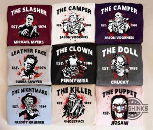 popular horror halloween characters t shirt sweatshirt hoodie jason voorhees michael myers pennywise chucky freddy ghostface party shirts laughinks 1