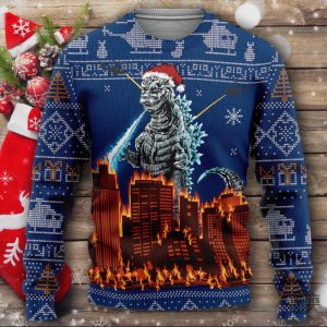 godzilla ugly christmas sweater 2024 vintage godzilla movie artificial wool xmas sweatshirt laughinks 1