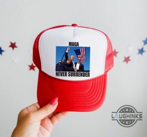 never surrender maga hat make america great again donald trump shooting mesh back trucker cap trump assassination hats laughinks 1