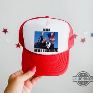 never surrender maga hat make america great again donald trump shooting mesh back trucker cap trump assassination hats laughinks 1