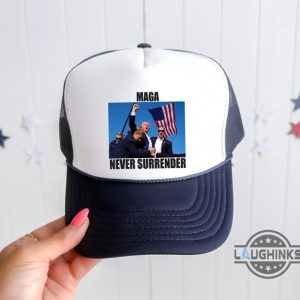 never surrender maga hat make america great again donald trump shooting mesh back trucker cap trump assassination hats laughinks 2