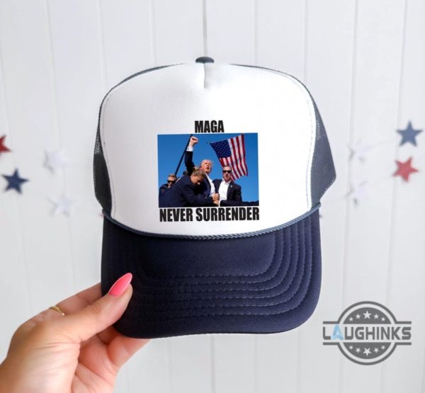 never surrender maga hat make america great again donald trump shooting mesh back trucker cap trump assassination hats laughinks 2