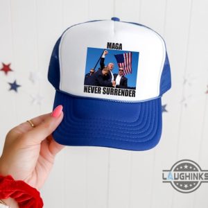 never surrender maga hat make america great again donald trump shooting mesh back trucker cap trump assassination hats laughinks 3