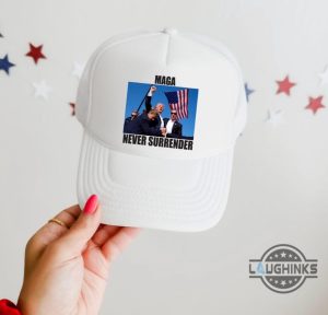 never surrender maga hat make america great again donald trump shooting mesh back trucker cap trump assassination hats laughinks 4