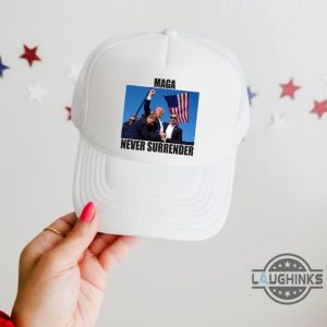 never surrender maga hat make america great again donald trump shooting mesh back trucker cap trump assassination hats laughinks 4