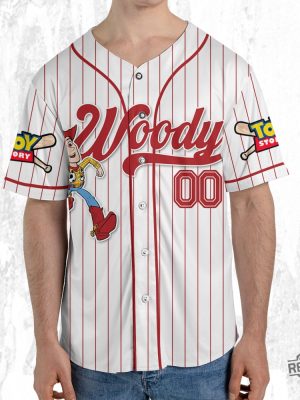 Custom Disney Toy Story Woody Baseball Jersey Sheriff Woody Buzz Lightyear Jersey Woody Jersey revetee 5