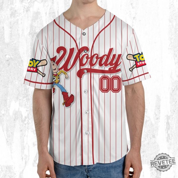 Custom Disney Toy Story Woody Baseball Jersey Sheriff Woody Buzz Lightyear Jersey Woody Jersey revetee 5