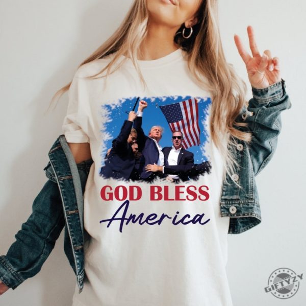 God Bless America Shirt Trump Sweatshirt Trump Shot Fight Hoodie God Bless Trump Tshirt President Donald Trump Shirt giftyzy 1