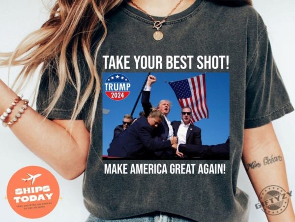 Trump Shot Shirt Donald Trump Tshirt Make America Great Again Sweatshirt Trump Mug Shot Republican Tee Voting For The Felon Hoodie Trump 2024 Shirt giftyzy 3