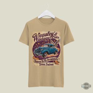 weasleys flying car in harry potter shirt wizard vintage cars known to fly occasionally devon england tee shirts laughinks 2