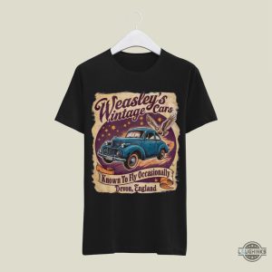 weasleys flying car in harry potter shirt wizard vintage cars known to fly occasionally devon england tee shirts laughinks 4