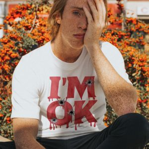 im ok its not my blood t shirt sweatshirt hoodie fake bloody shot scary halloween costume laughinks 2