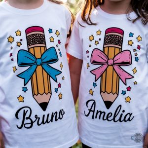 personalized pencil with name shirt back to school shirts custom kids names on pencil with bow tshirt sweatshirt hoodie laughinks 1