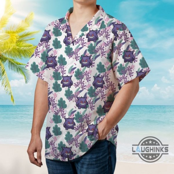 gengar ghost hawaiian shirt and shorts pokemon evolution tropical aloha beach summer button up shirts laughinks 1