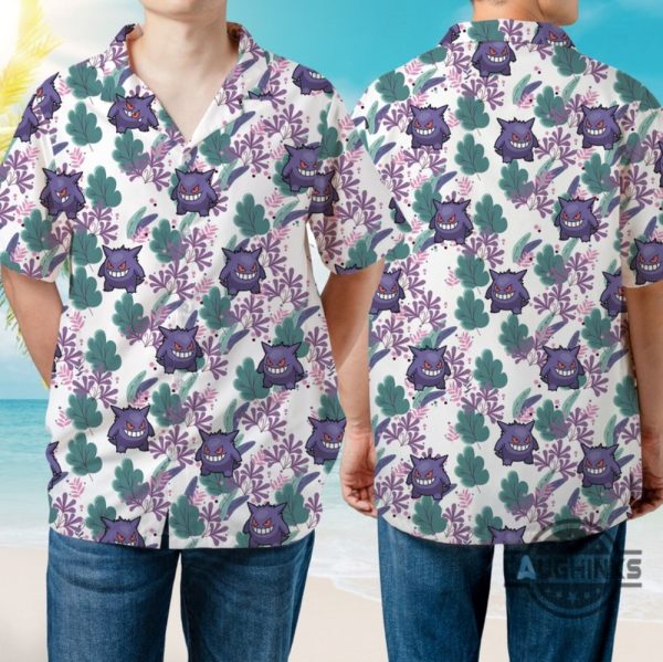 gengar ghost hawaiian shirt and shorts pokemon evolution tropical aloha beach summer button up shirts laughinks 2