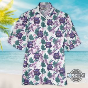 gengar ghost hawaiian shirt and shorts pokemon evolution tropical aloha beach summer button up shirts laughinks 3