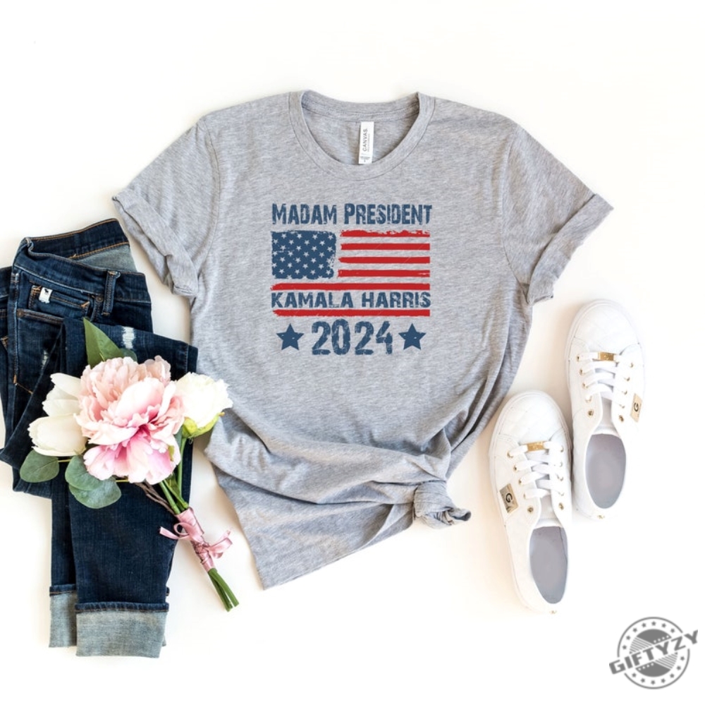 Madam President Kamala Harris Shirt Democrat 2024 Sweatshirt President Kamala Harris 2024 Tshirt Kamala Rally Hoodie Usa Flag Election 2024 Shirt